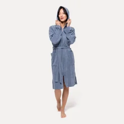 Damen MÖVE Damen|Mit Kapuze-Homewear Bademantel mit Kapuze blau(steel blue)