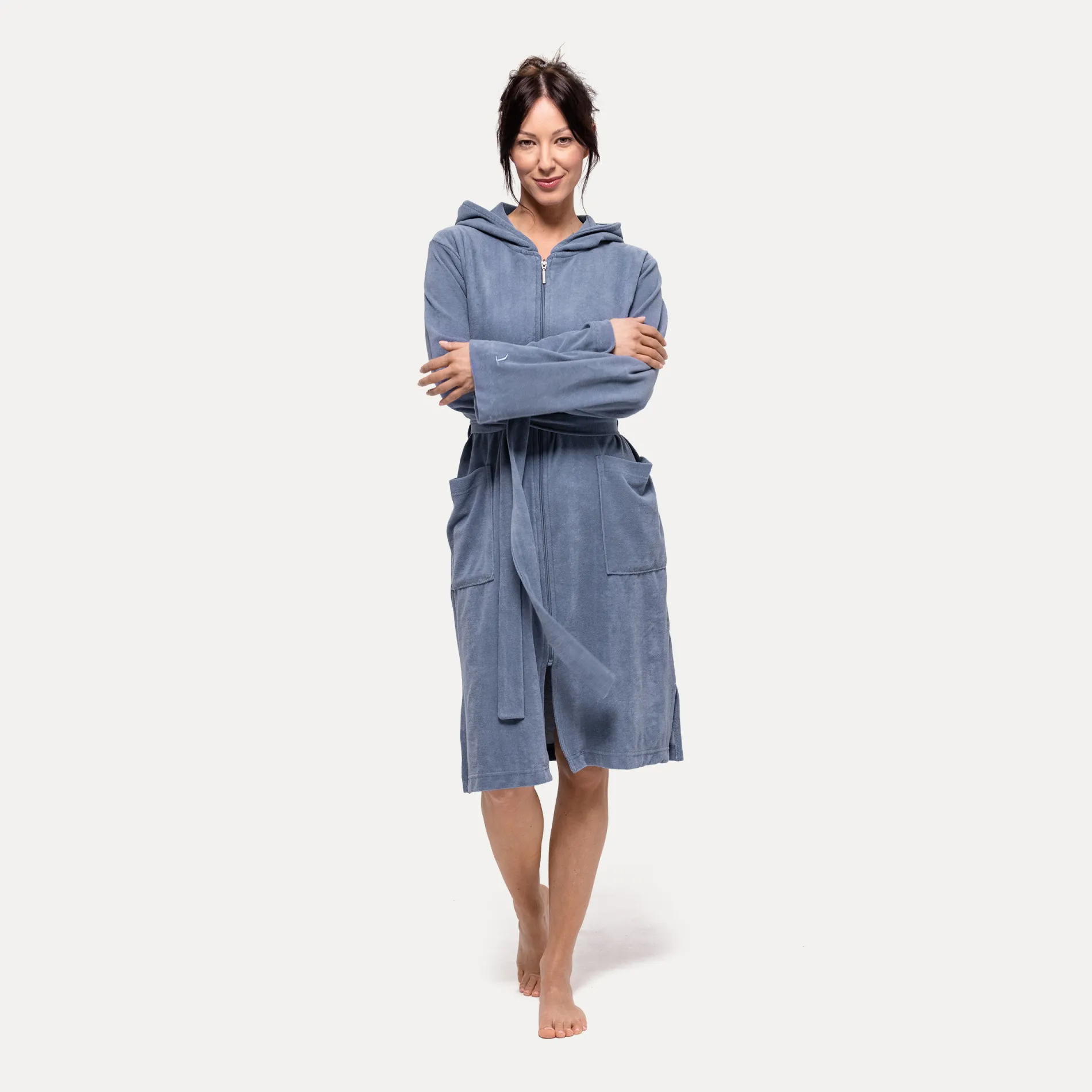 Damen MÖVE Damen|Mit Kapuze-Homewear Bademantel mit Kapuze blau(steel blue)