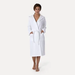 Damen MÖVE Damen|Herren-Piquée Bademantel mit Kapuze weiß(snow)