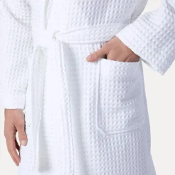 Damen MÖVE Damen|Herren-Piquée Bademantel mit Kapuze weiß(snow)