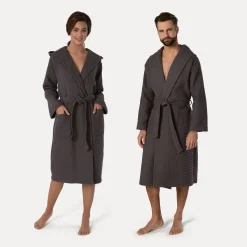 Damen MÖVE Damen|Herren-Piquée Bademantel mit Kapuze grau(graphite)