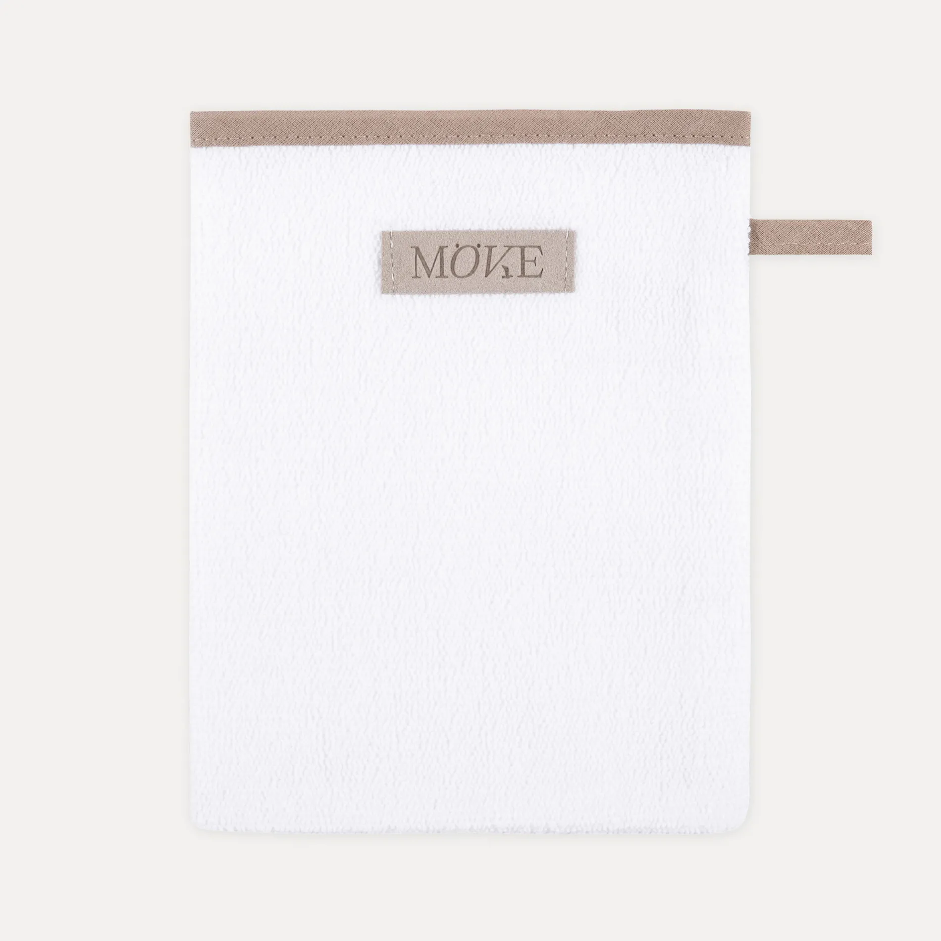 MÖVE Waschhandschuhe|Kleine Handtücher-Sauna Waschhandschuh 20X15 cm(blanc m. braunen Schrägb.+Prägetik.)