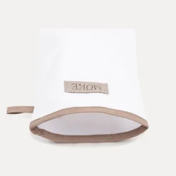 MÖVE Waschhandschuhe|Kleine Handtücher-Sauna Waschhandschuh 20X15 cm(blanc m. braunen Schrägb.+Prägetik.)