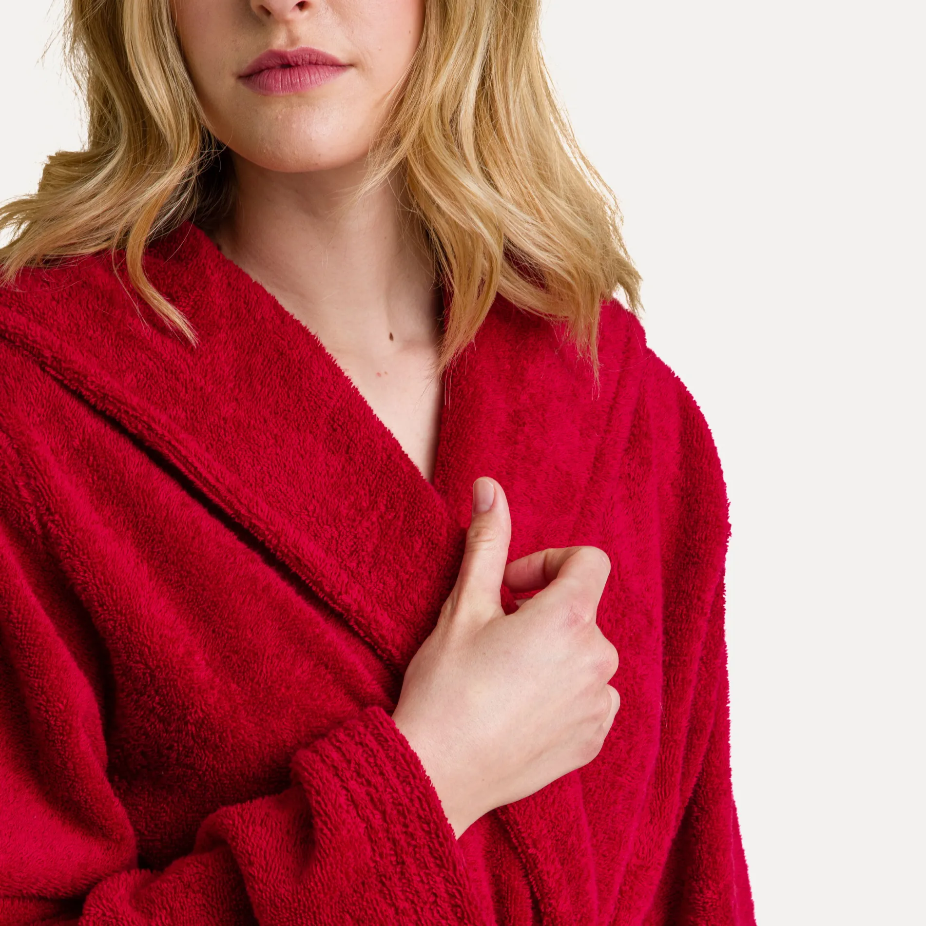 Damen MÖVE Damen|Herren-Superwuschel Bademantel mit Kapuze rot(ruby)