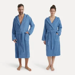 Damen MÖVE Damen|Herren-Superwuschel Bademantel mit Kapuze blau(cornflower)