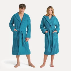Damen MÖVE Damen|Herren-Superwuschel Bademantel mit Kapuze türkis(lagoon)