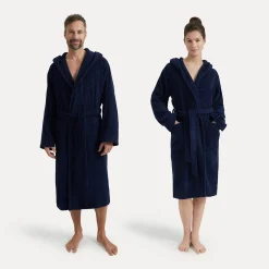 Damen MÖVE Damen|Herren-Superwuschel Bademantel mit Kapuze blau(deep sea)